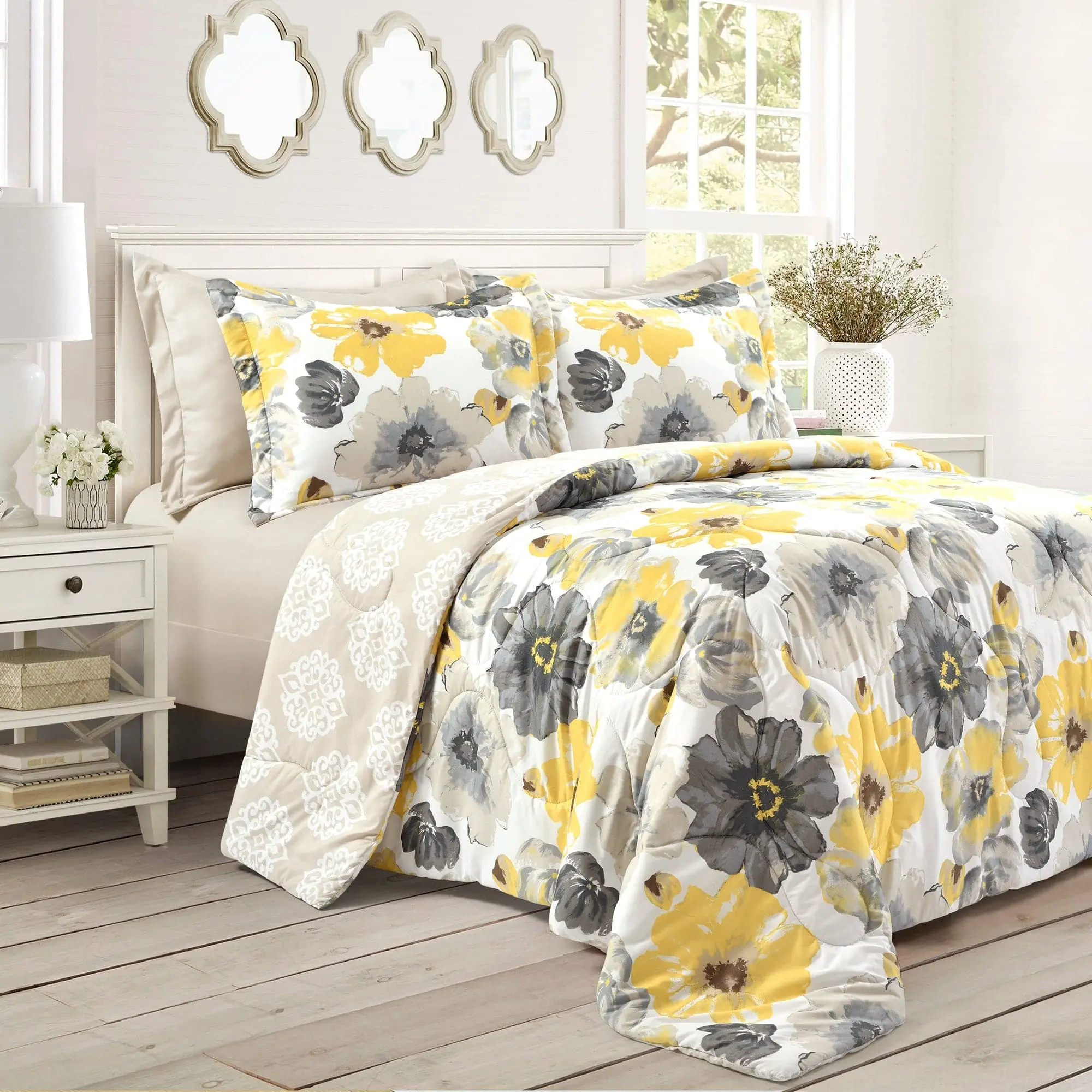 Lush Decor Leah 6 Piece Comforter Set with Floral Design, Yellow and Black Patterns, Includes Pillows and Blanket Lush Decor Leah 6 Piece Comforter Set with Floral Design, Yellow and Black Patterns, Includes Pillows and Blanket