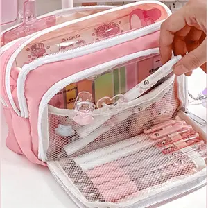 Large Capacity Pencil Case, 1 Count Multi-grid Mesh Pencil Bag, Stationery Storage Bag, Stationery Organizer for Office School Student