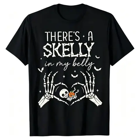 Women's Cotton-Blend Round Neck Regular Fit Maternity T-Shirt, Skeleton Print Casual Wear for Halloween Pregnancy Announcements