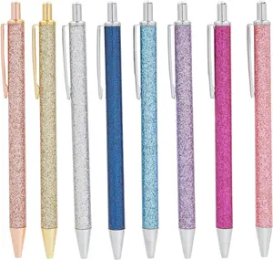Glitter Metal Retractable Pens - Metallic Elegance & Sparkly Ballpoints - Smooth Black Ink Flow & Writing Pens - Retractable Click Action & Gift Set - 8 Count, Black Ink, 0.7mm
