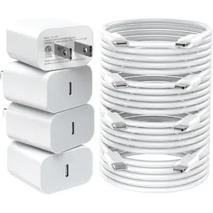 SANPRIO 4 Pack 20W PD USB C Wall Charger with 6FT Fast Charging Cable for iPhone 14/14 Pro Max/13/13 Pro/12/12 Pro/11/11 Pro/XS, iPad - High-Quality Copper Cable & Multi-Protection System - Cellphone