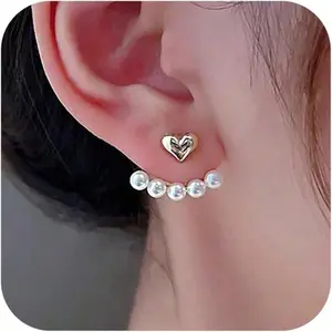 Boho  Ear Jacket Earrings for Women 14K Gold Plated Sterling Silver Bling Shiny Flower  Dangle Earring Front Back Tassel Drop Stud Earring Wedding Christmas Jewelry Gift (2Pair)