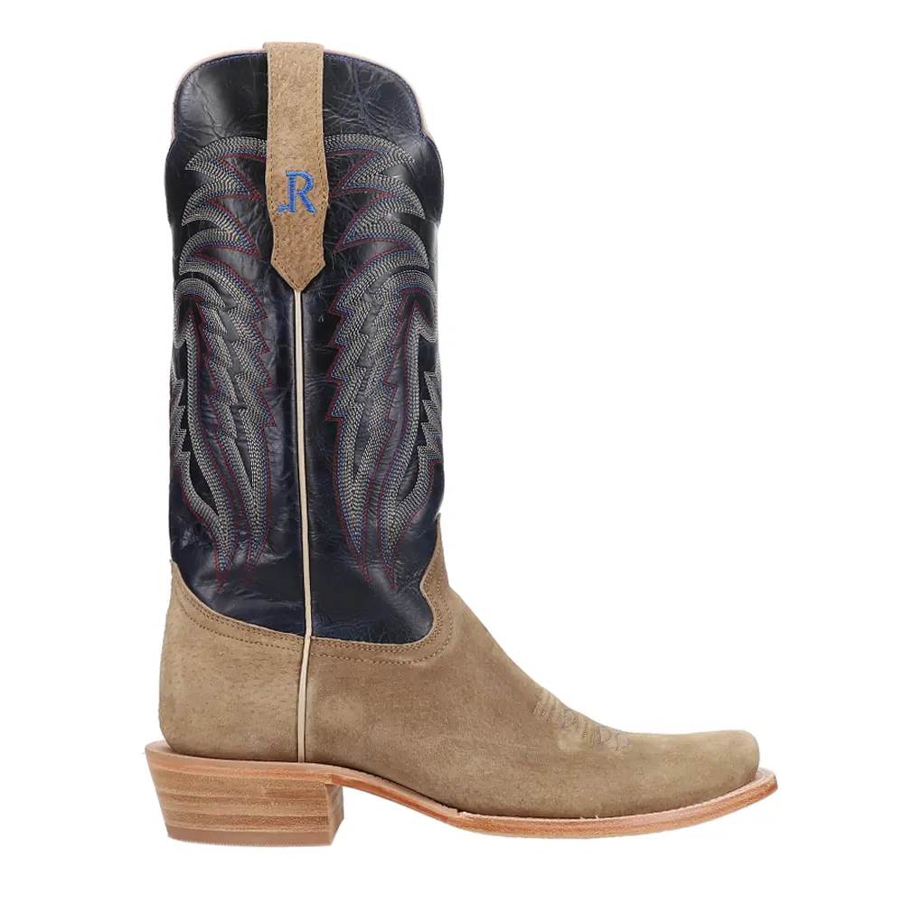 R. Watson Boots Boar Narrow Embroidered Square Toe Casual Boots Mid Calf - Beige R. Watson Boots Boar Narrow Embroidered Square Toe Casual Boots Mid Calf - Beige