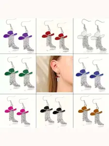 Women's Western Style Cowboy Boots Rhinestone Earrings, Bohemian Enamel Crafted Jewelry Inspired by Cowgirl Hats, Fashion Accessories