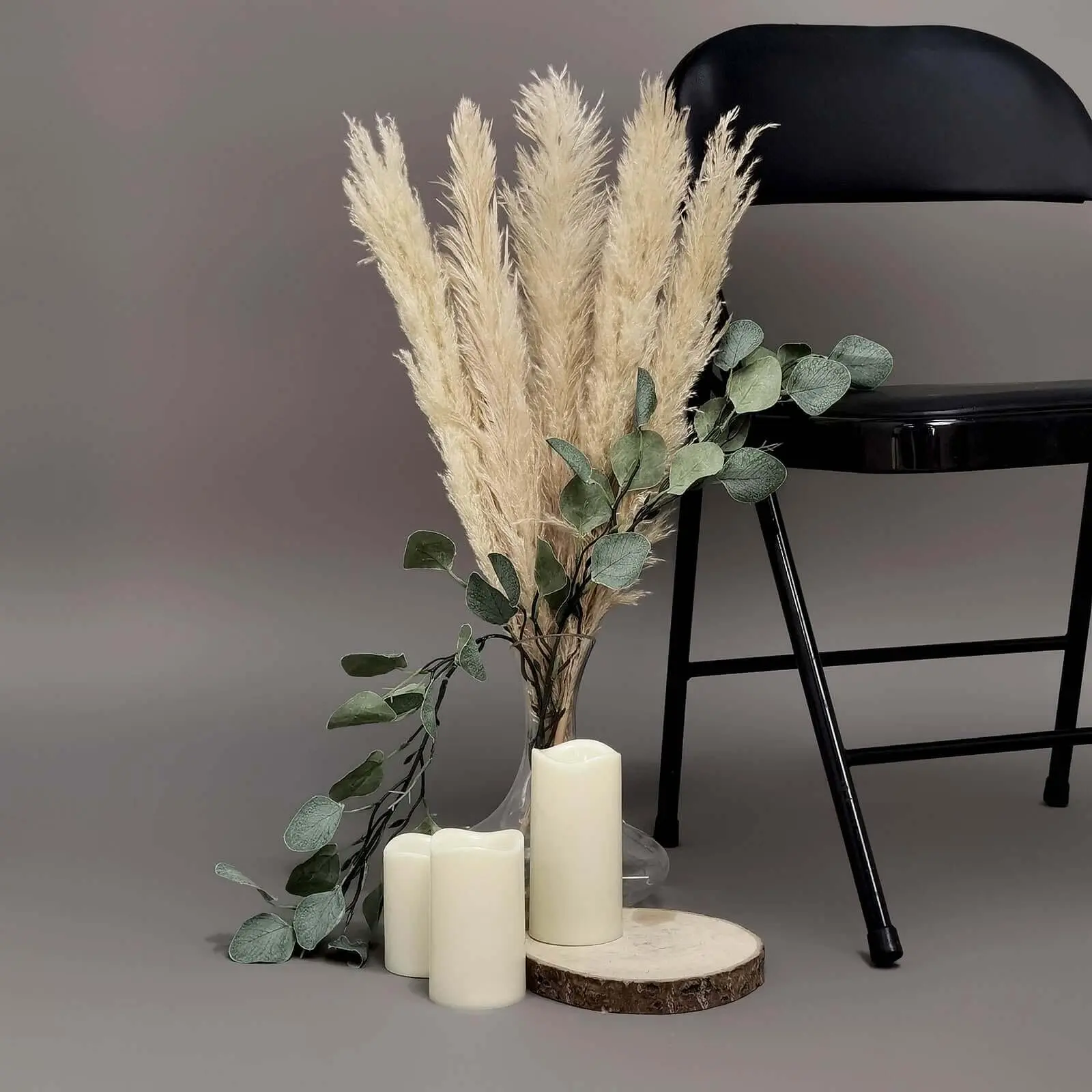 6 Stems Natural Dried Pampas Grass Decor 49" Wheat Tint - Versatile Plant Sprays for Boho Rustic & Vintage Event Themes