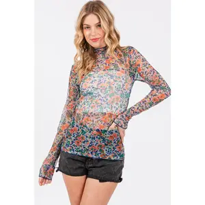 Floral Mesh Top Blue