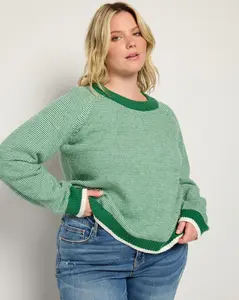 Plus Size Layered Crewneck Pullover Sweater