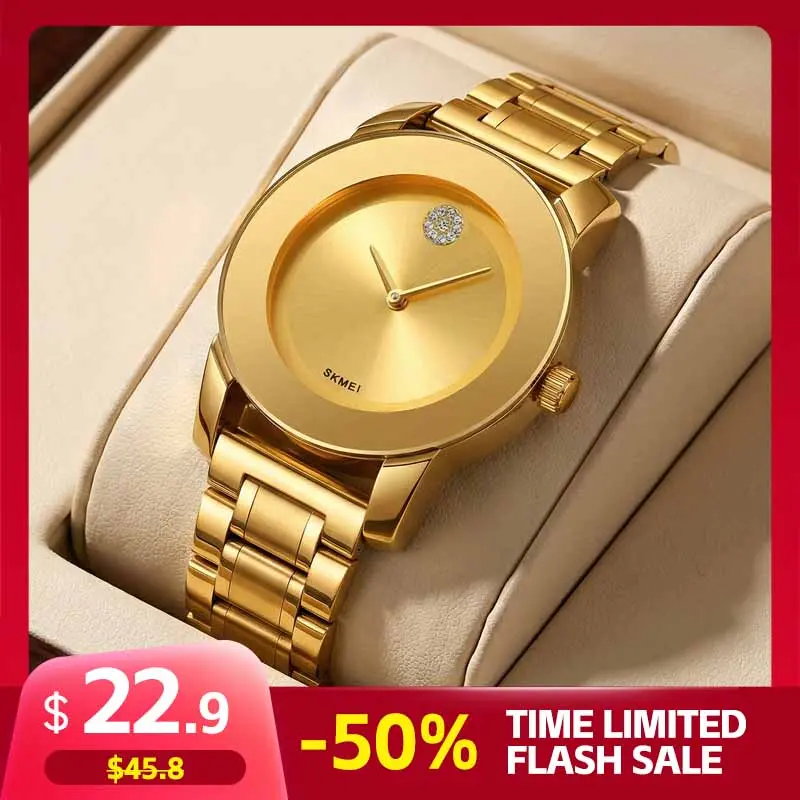 SKMEI Women's Gold Fashion Quartz Watch - 36mm Oval Dial, Solid Stainless Steel Bracelet Strap, 30M-50M Water Resistant, Durable Multipurpose Analog, Casual Wear, New Year Gift (Gold Watches for Women), Fashion Quartz Watches
