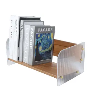 KAOTGOT Book Shelf, Wood Desktop Bookshelf Organizer, Wood Combined with Acrylic Corrugated Bookshelf, Small Bookshelf for Small Spaces, Book Organizer for Bedroom Office shoestorageboxes