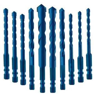 10 count Blue Masonry Drill Bits, Concrete Drill Bit Ceramic Tile Drill Bit Set Tungsten Carbide Tipped Ceramic Tile Drill Bits for Concrete Brick Glass Plastic and (3/16"-1/2")