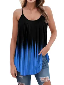 Gradient Flowing Stripe Halter Top, Loose Fit Pleated Curved Hem, Versatile Sleeveless Vest, Casual Daily Everyday Wear, Women's Fashion, Womenswear, Aesthetics