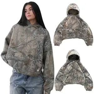 Camo Print Hooded Long Sleeve Pullover Sweatshirt for Men and Women- Cozy Fall/Winter Casual Loose Fit with Kangaroo Pocket, Outdoor Sweatshirts,  Womenswear Tops