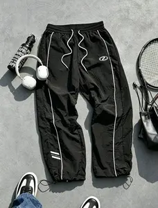 Men's Lightweight Quick-Dry Striped Logo Printed Joggers with Drawstring Streetwear Pants for Gym Daily Spring Summer