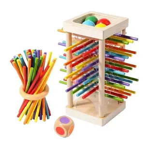 Portable Wooden Stick Game, Colorful Educational Toy for Cognitive & Focus Training, 2 Ways to Play, Includes 30 Sticks, Dice, Ring & 4 Wooden Balls, Compact Size (3.1x3.1x6.6in) for All Ages
