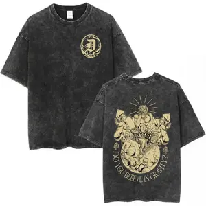 Anime Jojo Bizarre Adventure Vintage Washed T-Shirt Killer Queen Graphic T Shirts Men Women Casual Cotton Short Sleeves T-shirts