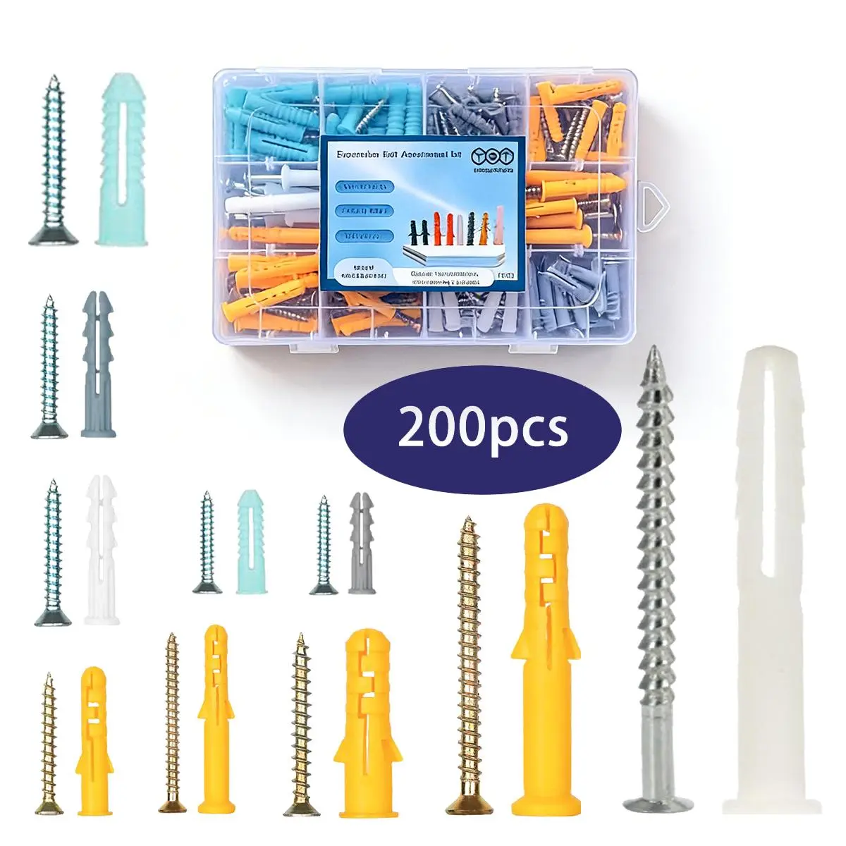 [fathersdaygift] 200PCS Drywall Wall Anchors Screws Kit, Heavy Duty Plastic Expansion Tubes with Galvanized Steel Screws, Rust & Corrosion Resistant for Home Repair