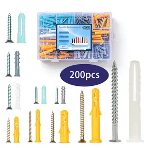 200PCS Drywall Wall Anchors Screws Kit, Heavy Duty Plastic Expansion Tubes with Galvanized Steel Screws, Rust & Corrosion Resistant for Home Repair