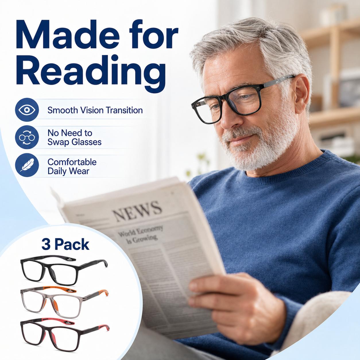 ViewSelect Blue Light Blocking Progressive Reading Glasses with Spring Hinge - HD Anti-Fatigue Computer Readers for Men & Women (Black, Orange, Clear)