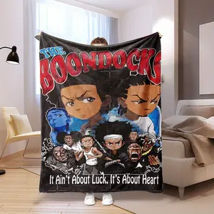The Boondocks cartoon theme printed flannel blanket is suitable for all seasons and is suitable for bed, sofa, travel, and birthday gifts.