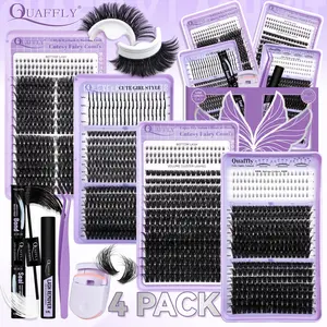 QUAFFLY 1274Pcs Lash Extension Kit 40D+60D+80D+100D+Bottom Lashes+Spike lashes Fluffy Lash Clusters Individual Lash Clusters With Lash Bond&Seal Eyelash Bond Glue Lash Remover Tweezer Lash Curler for Natural DIY Cluster Eyelash Extensions Kit