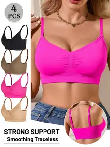 Women's Wide Strap Push-Up Sports Bra Set, Stretch Gym Sports Bra, Front Fold Design, Small Chest Enhancer, Soft Skin-Friendly Seamless, All-Season Wear