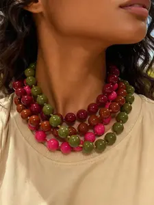 Fashionable Minimalist Round Acrylic Beaded Necklace for Women, Boho Style, All Seasons, Random Color, Holiday & Everyday Wear