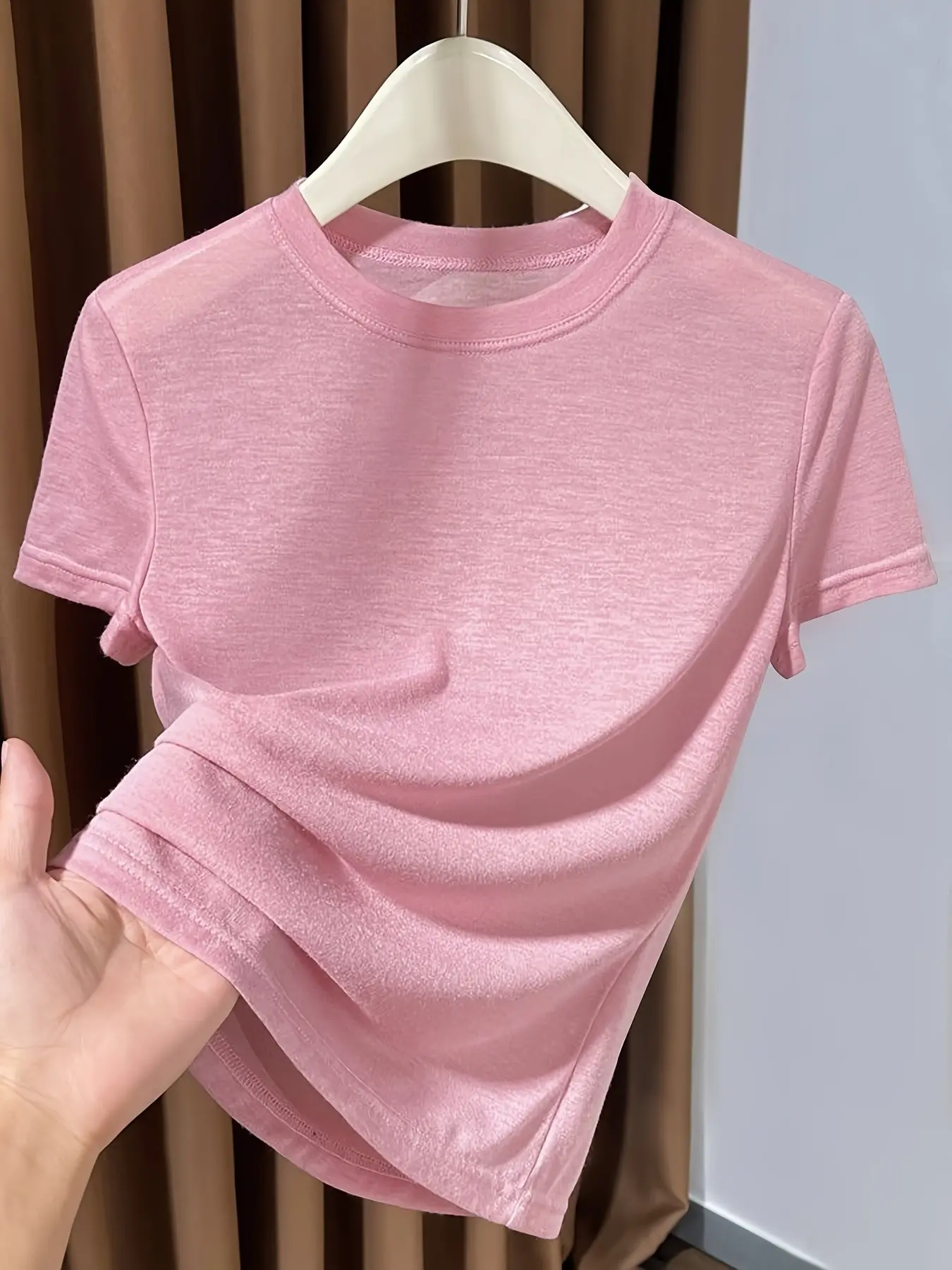 2026 New Knitted Face Mask Short Sleeve Inner Top, Summer Casual Basic Small Round Neck Thin Plain T-Shirt for Women, Slim-Fitting Without Collar, Casual Tee, Summer Minimalist Top