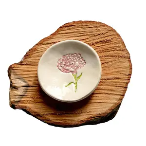 Round Ceramic Ring Dish with Birthflower Design for Jewellery and Home
