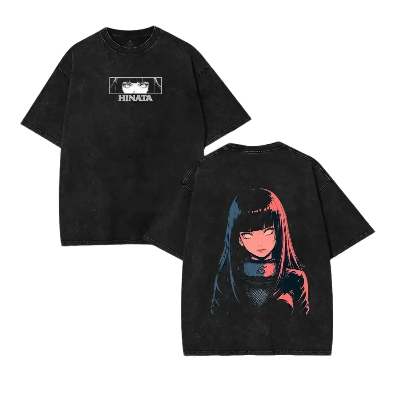 Hinata Hyuga - Anime Double Printed Vintage Washed Tee Tanktop Unisex Anime Manga Washed Cotton T-shirt Gift For Anime Fan graphic 90s Top Men Unisex Vintage Heavyweight Crew Neck T-shirt Casual Shirt Gift UPK