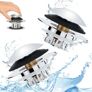 Universal Bathtub Drain Stopper Set, Hair Catcher and Cover, Upgraded Pop-Up Bath Plug, Fits 1.45-1.8 Inch Drains, 2 Pack