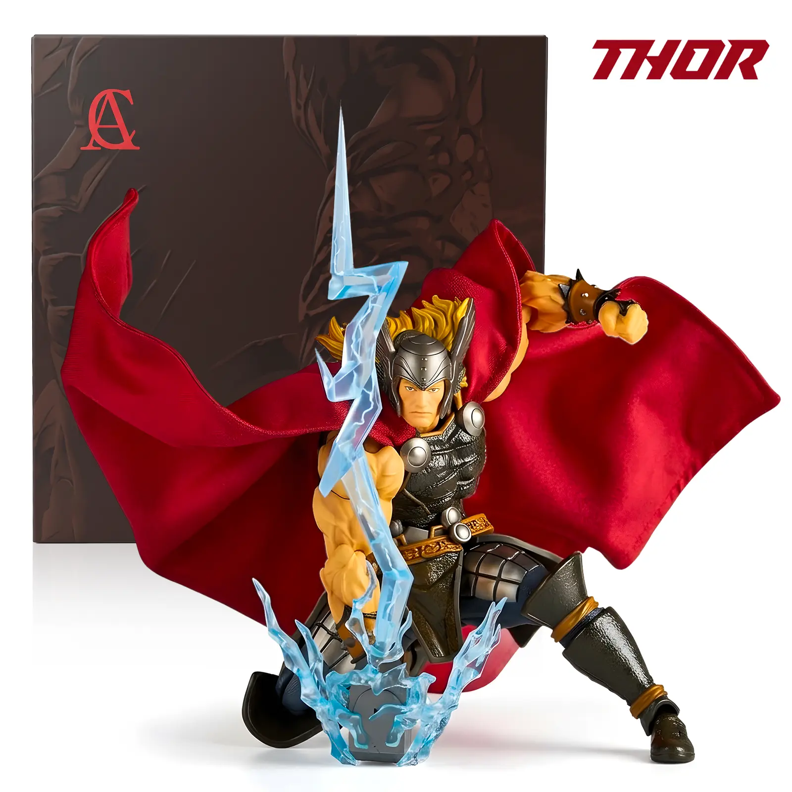 AC Toys Marvel Thor 1:12 Action Figure, God of Thunder Comic-Style Collectible with Mjolnir, Stormbreaker, Lightning Effects & Wired Fabric Cape