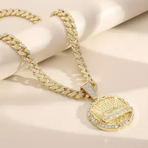 18K Gold Plated Copper Last Supper Cuban Chain Necklace with Synthetic Zircon Inlay Unisex Vintage Trendy Jewelry Perfect Gift for Family Friends for Holidays Valentine's Day Birthday Anniversary Comes with Gift Box