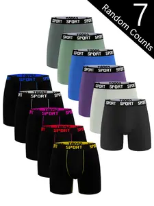 7 pcs Men's solid color long underwear, Workout Gym Underwear, Breathable quick drying elastic waistband sports pants, Suitable for daily wear and exercise fitness for men, Comfortable slim fitting