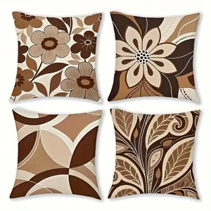 4pcs,  Vintage Style Themed Throw Pillow Covers, Brown Vintage Floral Geometric Design, Home Decor for Living Room Sofa and Bedroom, Suitable for all Seasons Decoration, 2D Flat, Single Sided Printing, No Pillow Core