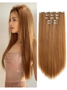 6-Piece Long Straight Clip-In Hair Extensions, Invisible Seamless Clips, Invisible Clip Ins, Natural Look, 24 Inch Straight Hair Pieces, Synthetic Hairpieces, All Seasons, Synthetic Extensions