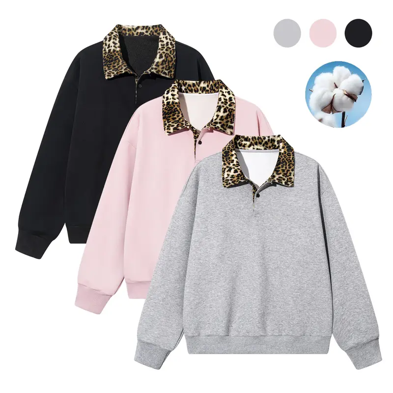 Men's stand-collar pullover sweatshirt with a leopard-print stand collar design.Cotton fabric is soft and skin-friendly.Soft, casual long-sleeve basic piece for everyday wear, suitable for work, travel, outdoor activities, and daily outfits.