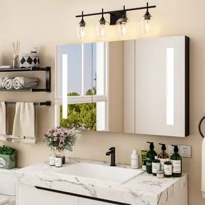 Homechoose Modern 4 Lights Glass Vanity Light – Brushed Nickel / Matte Black, Dimmable Bathroom Wall Fixture