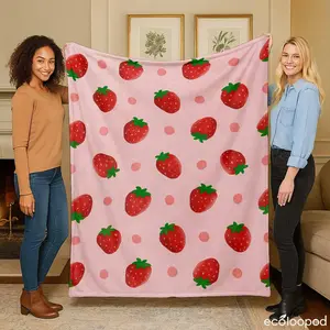 Cute Strawberry Pattern Blanket with Pink Background, Soft and Cozy Throw for Bedroom, Living Room, Sofa, Perfect for Kids and Adults, Ideal Gift Blanket for All Seasons