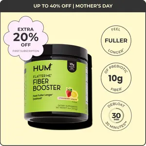 HUM Flatter Me Fiber Booster - Daily Prebiotic Fiber Supplement with Digestive Enzymes & Botanical Blend - Non-GMO, No Artificial Colors or Sweeteners - Wellness Routine Support