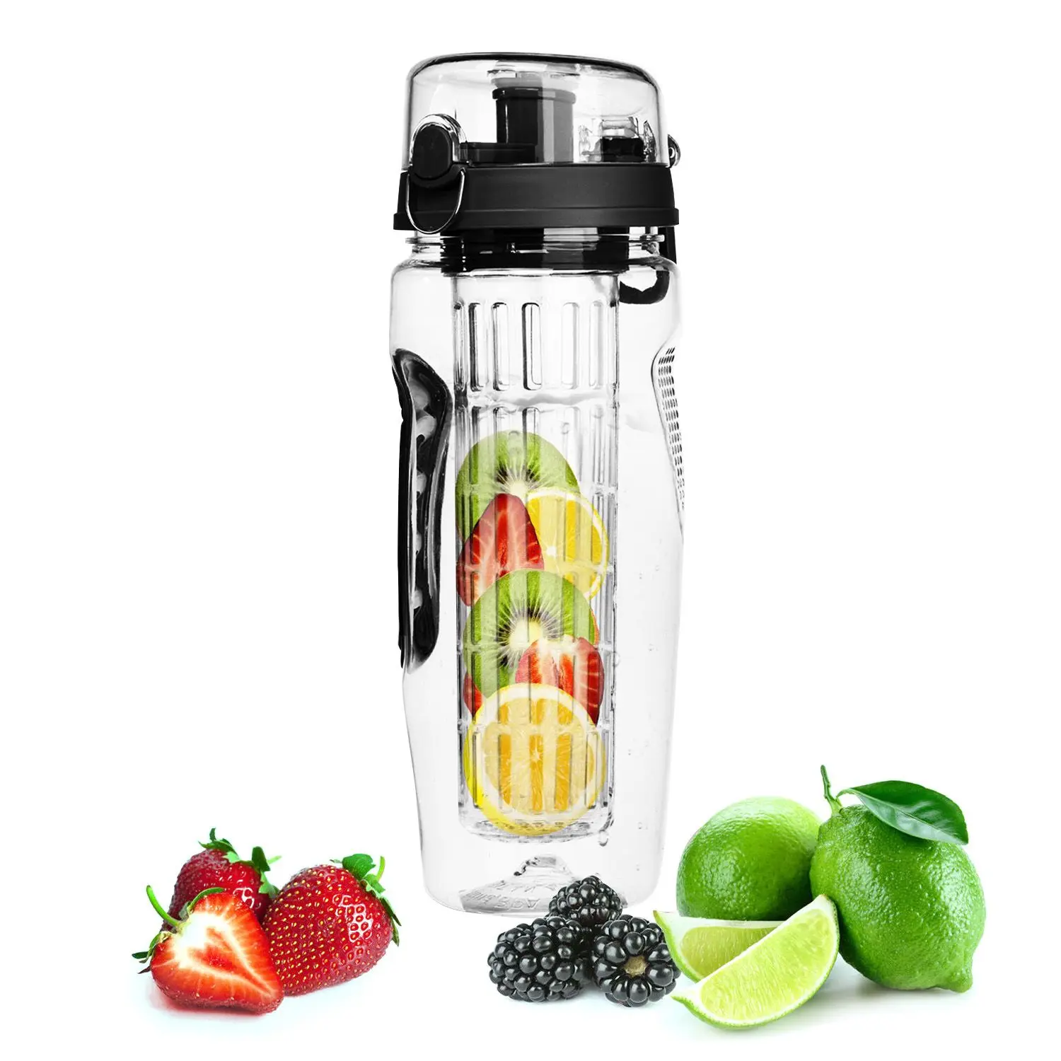 32OZ Fruit Infuser Water Bottle - 1 x Ultra Portable Juice Shaker, Flip Top Lid, Anti-Slip Grips for Athletes, Office, Sport Walking, Antioxidant Infusion