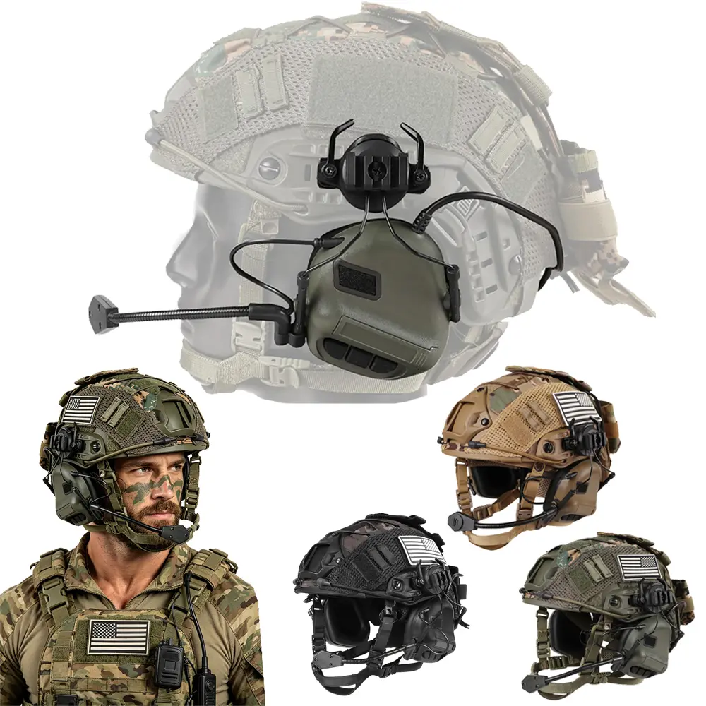 AQzxdc Tactical Headphones Standard Shooting Earmuffs Use with PTT Walkie Talkie Radio Tactical Headset wite Helmet Set