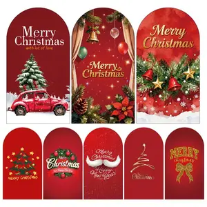 Merry Christmas Red Christmas Tree Arch Backdrop Cover for Holiday Celebration Christmas