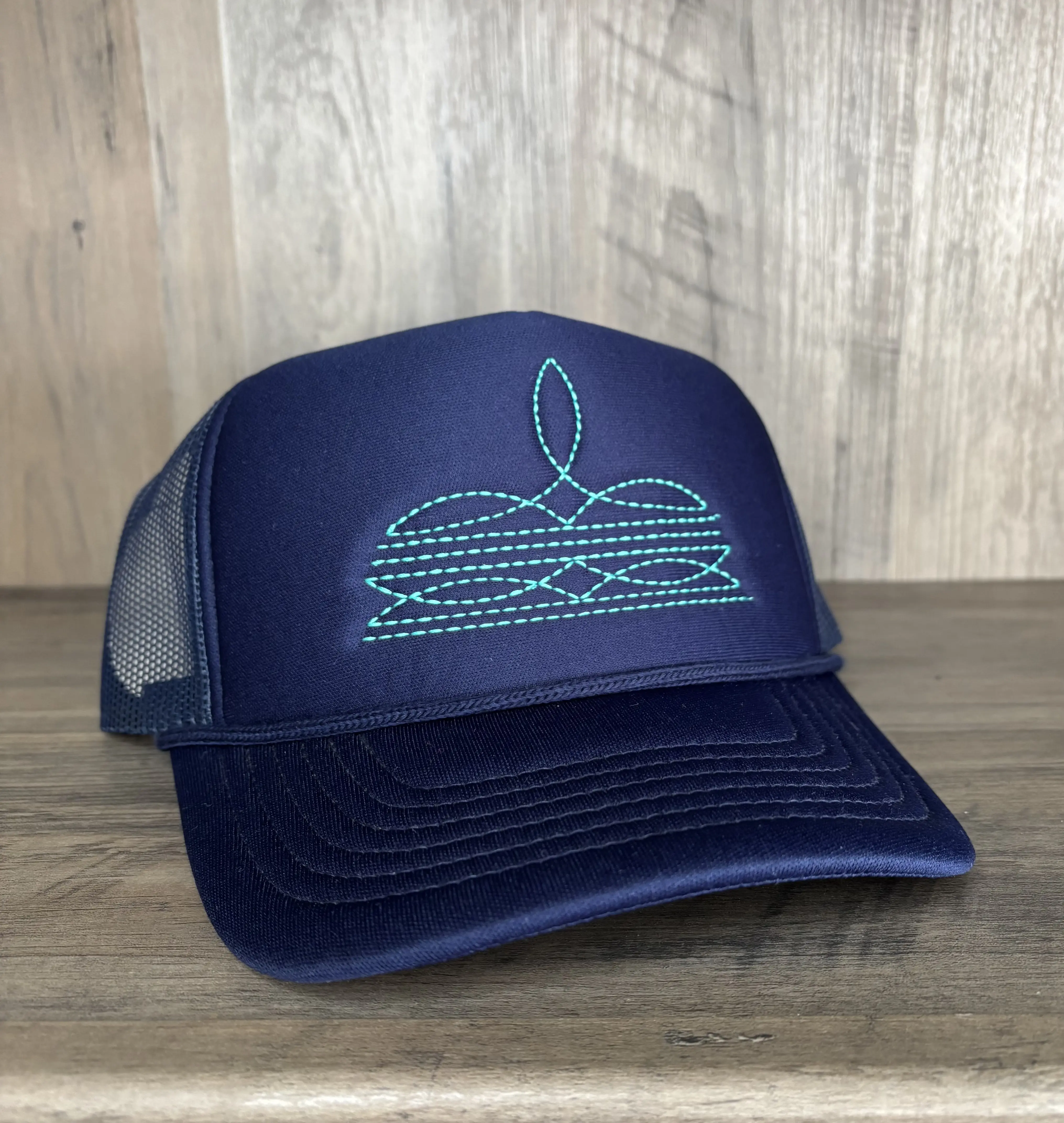 Boot Stitch Embroidered Foam Trucker Hat with Mesh Snapback