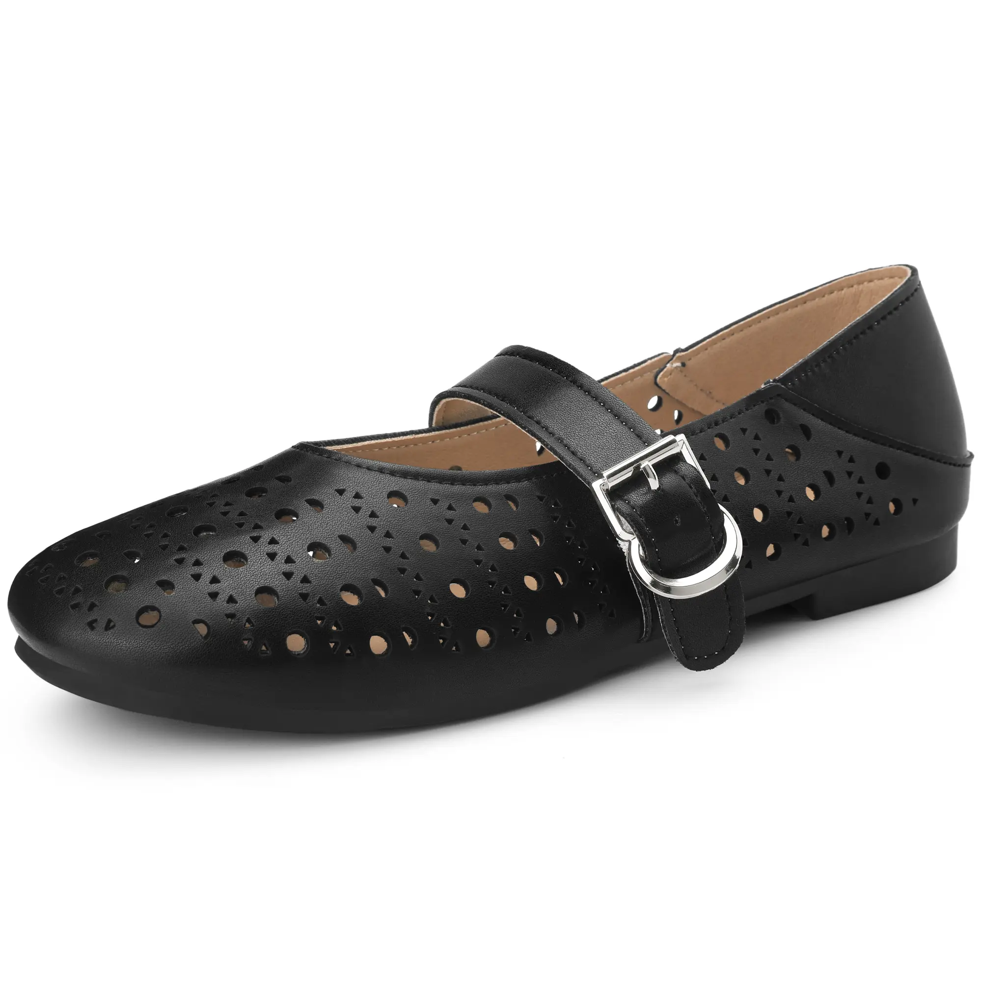 BLISSFUL STEP Women's Ballet Flats Dress Shoes Comfortable Round Toe Slip on Flats with Breathable Eyelets Pumps
