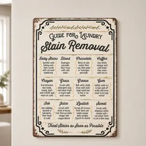 Aluminium Laundry Stain Removal Guide Sign, 8x12 in Farmhouse Wall Decor, Farm-Themed Home Signs for Laundry & Utility Rooms