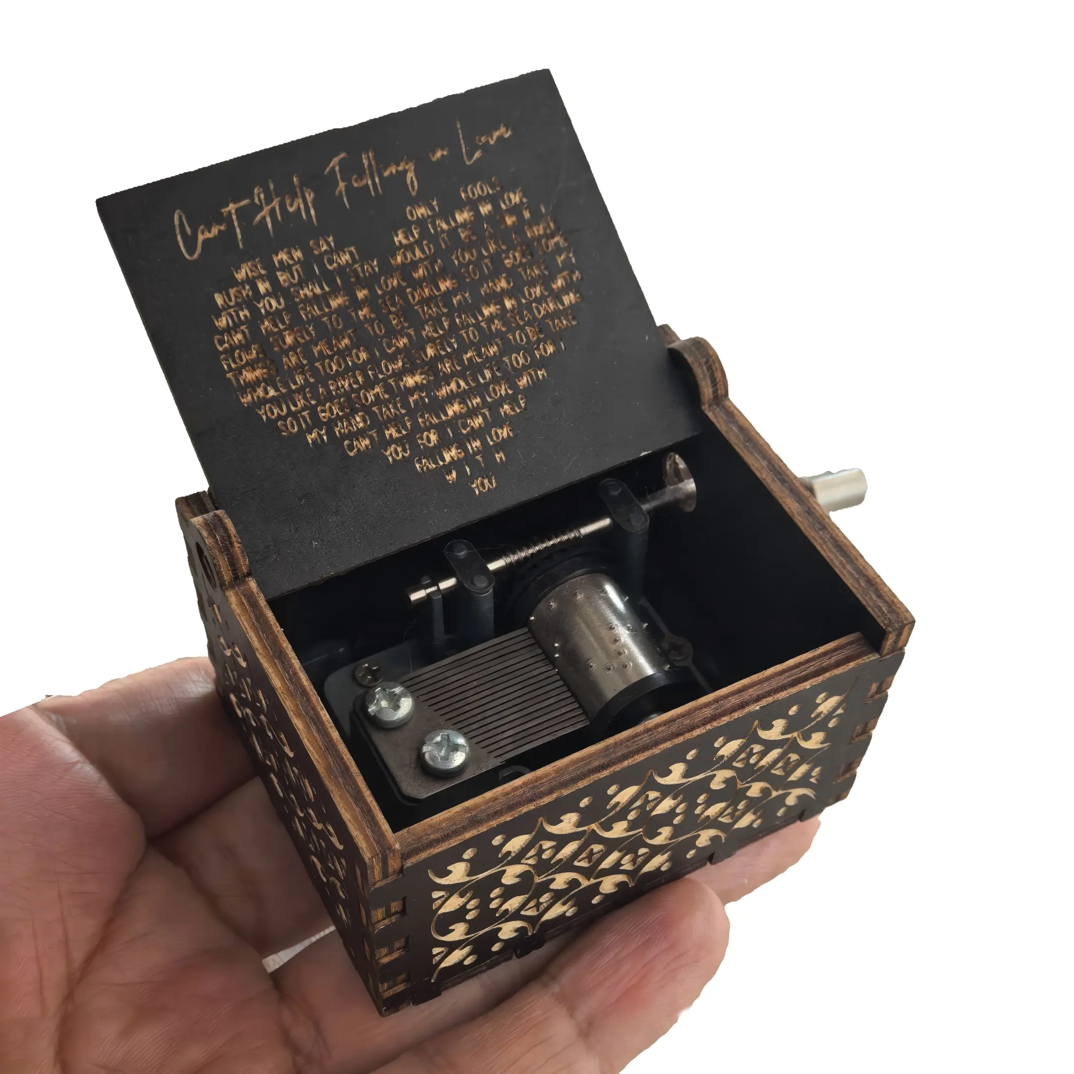 Wooden Mini Music Box Hand Crank Vintage Classic Musical Box for Valentine's Day Gifts for Boys Girls Friends