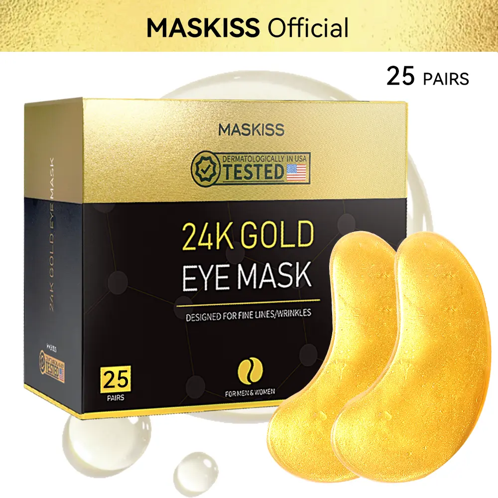 [Maskiss Official] 24k Gold Eye Mask for Dark Circles and Puffiness ,Comfortable Eye Care,14-Day Pairs for Glowing Under Eye Support Moisturizing Hydrate