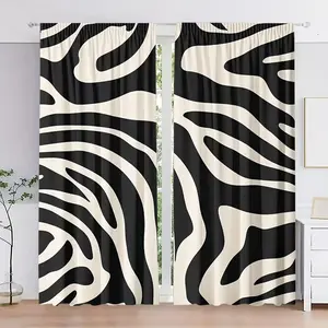 Zebra Stripe Print Curtains, 2 Piece Modern Rod Pocket Design, Durable Polyester Fabric, Suitable for Living Room and Bedroom Decor