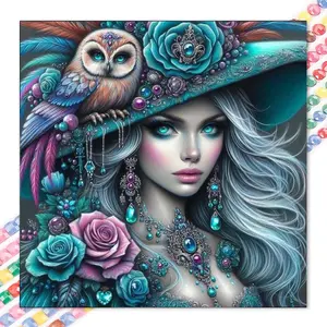 1pcs 5D DIY handcraft diamond painting set, 5D diamond art set, DIY decoration, owl, rose, jewelry diamond painting set full round diamonds DIY, mosaic, diamond art, DIY art home decor, suitable for Halloween and Christmas.
