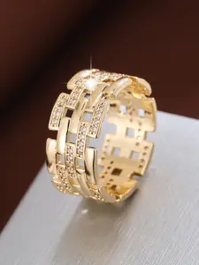 Fashion Hollow Out Design Rhinestone Decorated Ring, Geometric Design Ring, Fashion Jewelry for Party, Daily Clothing Decor, Trendy All-match & Exquisite Jewelry for Birthday Gift